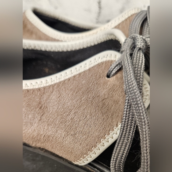 ALL BLACK Perforated Leather Platform Lace Up Sneakers Gray Beige Size 38 - Picture 8 of 15